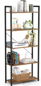 China 5 Tier Bookshelf, Industrial Tall Living Room Book Shelf Storage Organizer, Metal Wood Modern Simple Display Shelf on sale