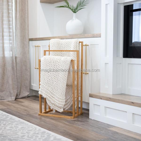 Large Three Tier Bamboo Drying Rack Towel Storage For Bathroom Custom