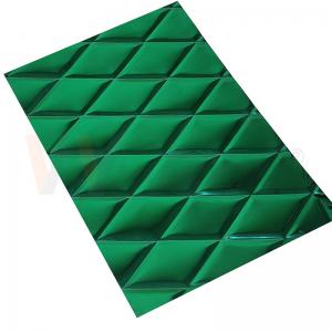 China 1mm Embossed Stainless Steel Sheet Jade Green PVD Coating Small Rhombus Shape on sale