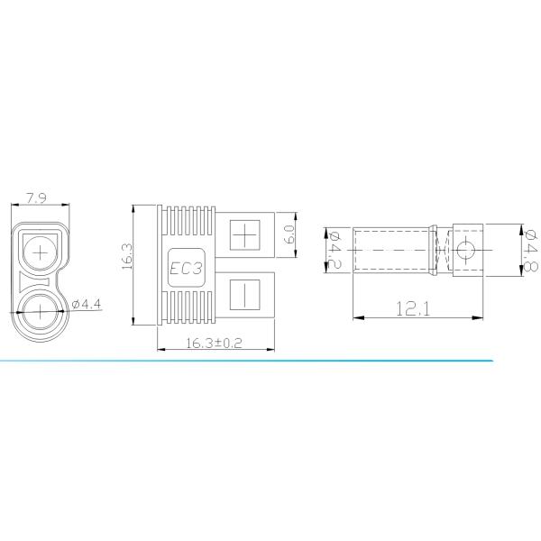 3.0mm EC3 Connector Male To Female Drone Lithium Battery Power Adapter For RC