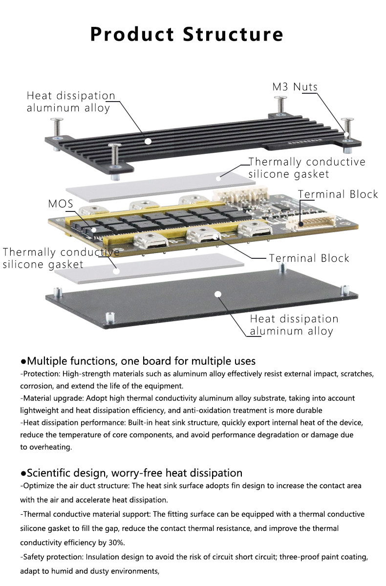 Enerkey Battery Management System Assembly Design 8s BMS 24V 200 AMP for All Lithium Battery Pack