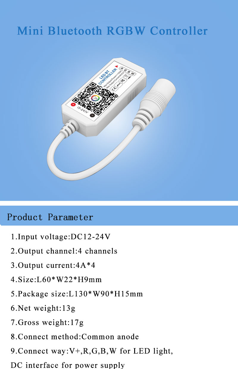 Mini Bluetooth LED Strip Smart Controller For RGB RGBW Strip Lights
