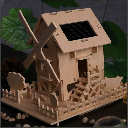 Promotion 3D Wooden Puzzle Solar Toy Powered Solar DIY Wooden Toy House Model Wood Craft Assembly