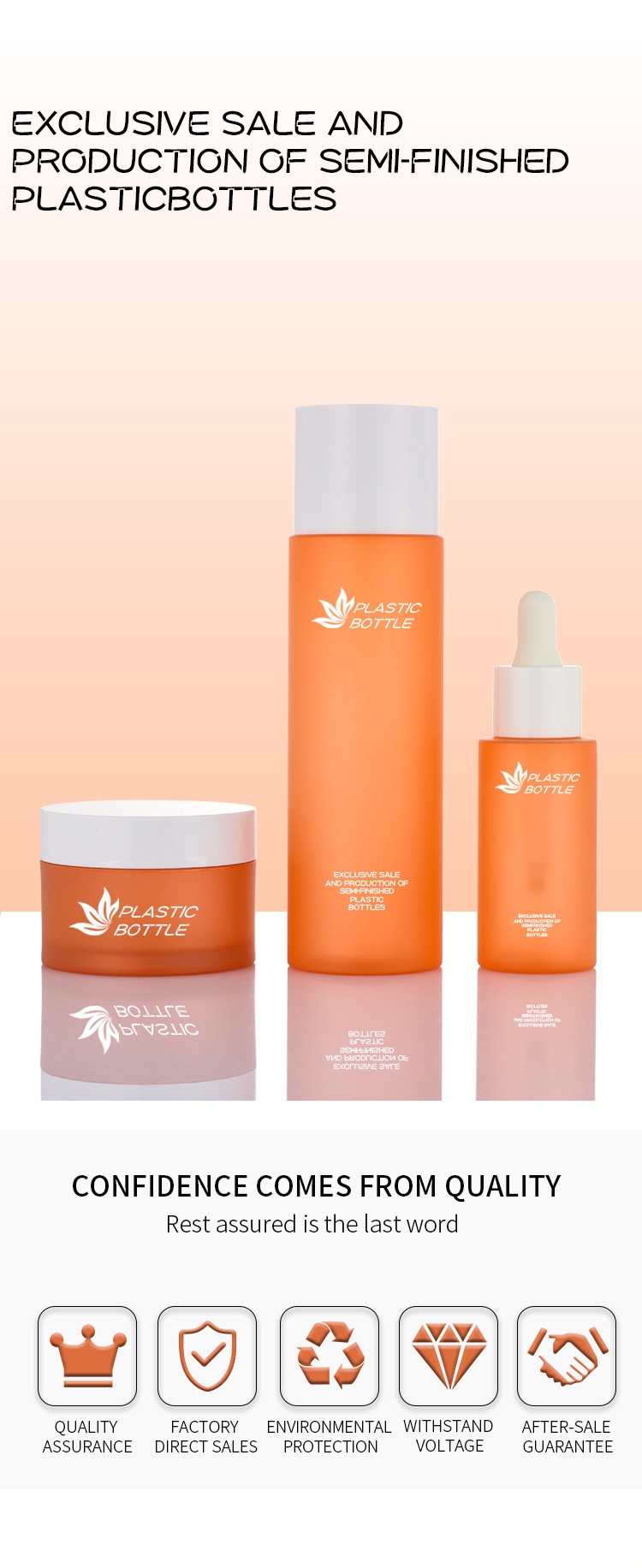 Customzed private label orange cosmetics set screw cap dropper bottle empty jar