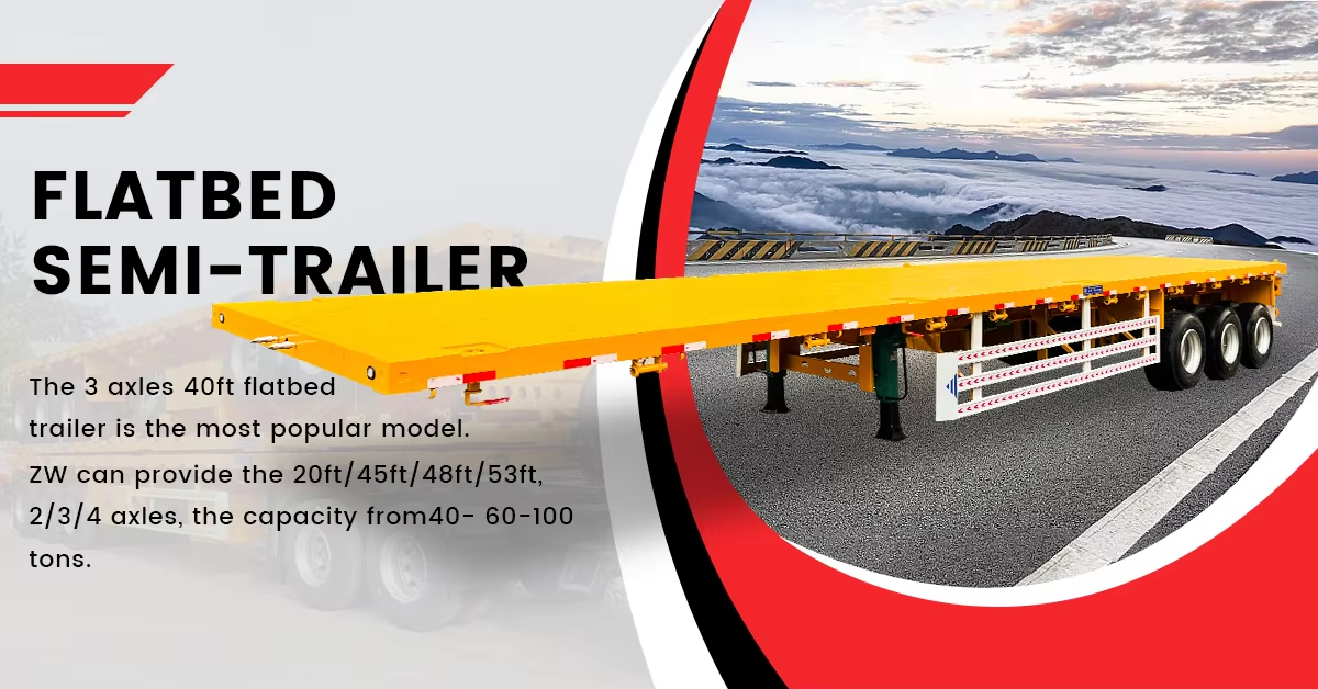 New And Used Tri-axle 40 Foot Flatbed Semi Trailer For Sale , Flat Bed Semi Trailer For Sale Factory Customization