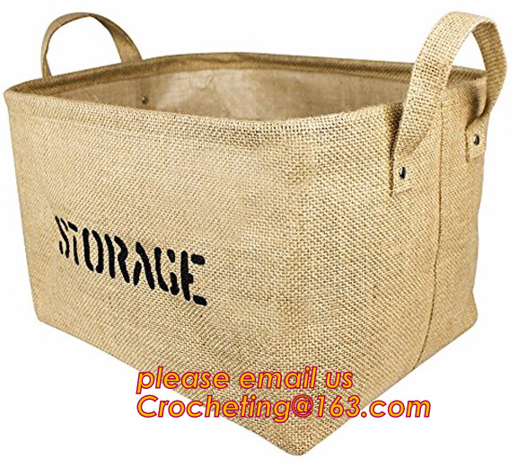Lightweight collapsible jute fabric storage bin basket,Jute multifunctional moisture-proof debris storage basket desktop