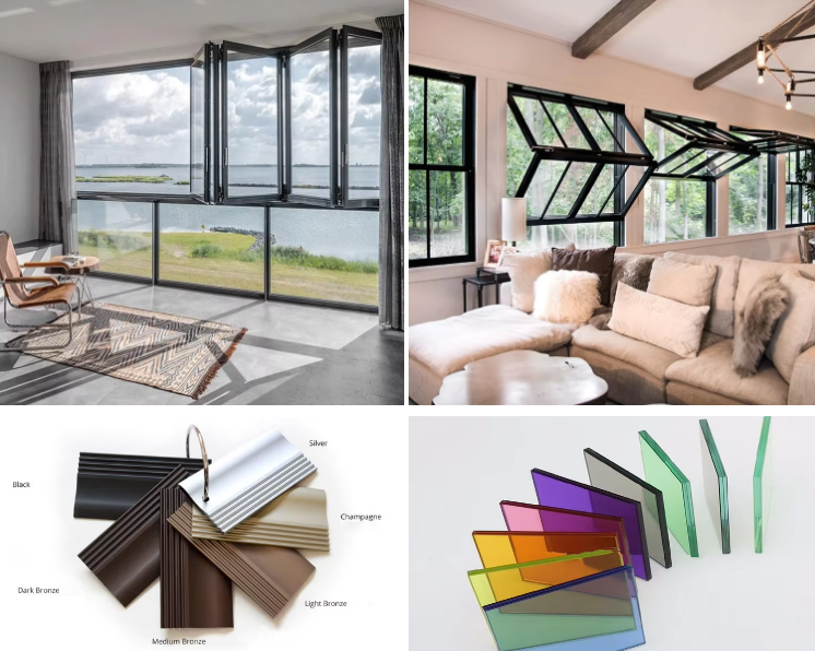Sound And Thermal Insulation Customised Toughened Clear Tinted Glass Folding Windows