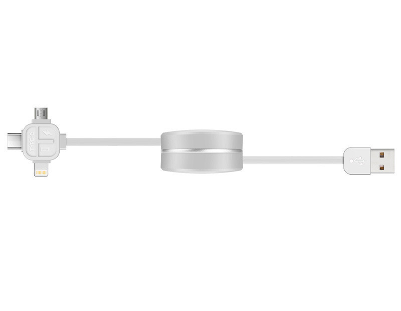 Micro USB TYPE-C iPhone 3 in 1 rounded Retractable Fast Charging USB Data Cable for android and iPhone7 8