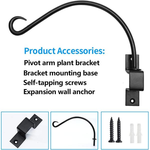 Silver Hardware Included 12 Inches Swivel Plant Hangers Outdoor 2 Pack Black Iron Plant Hanging Hook Bracket