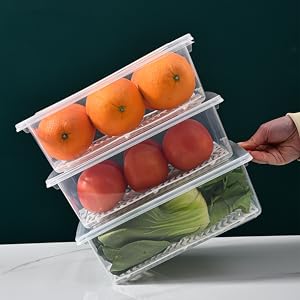 Containers With Removable Drain Plate And Lid, Stackable Portable Freezer Storage Containers - Tray