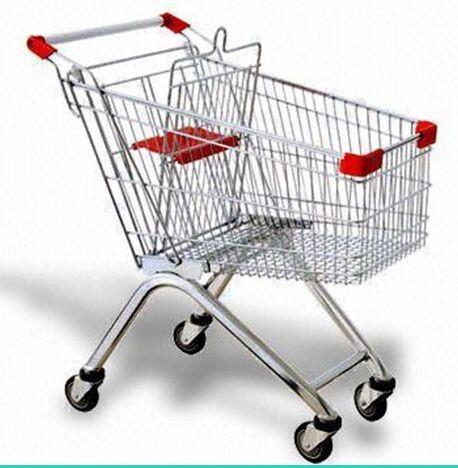 Quality Steel Wire Shopping Trolley Grocery , Supermarket Folding Wire Shopping Cart With Seat for sale