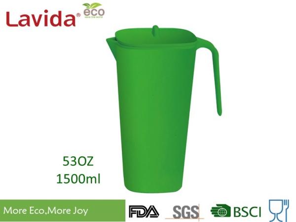 Quality Square Shape Large Capacity Bamboo Water Jug Plastic Pitcher Phthalate Free With Unique Rustic Texture Solid color for sale