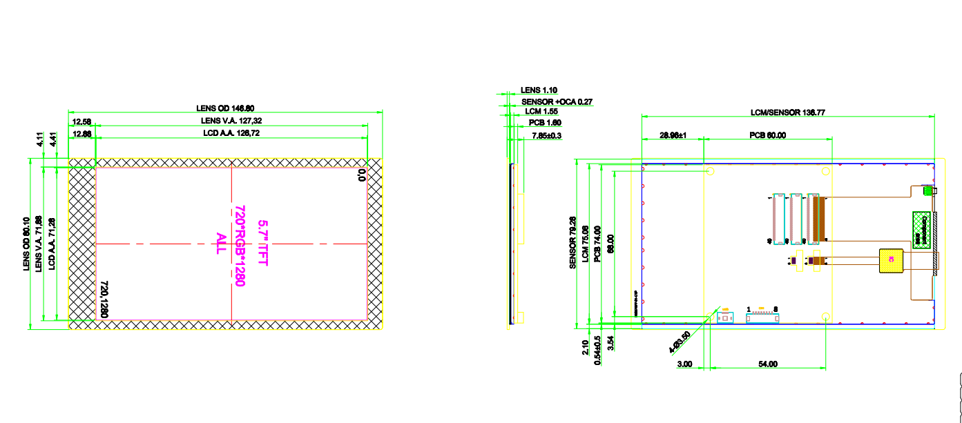 5.7inch HMI Display 720*RGB*1280 Transmissive TFT Display Module 450 Nits