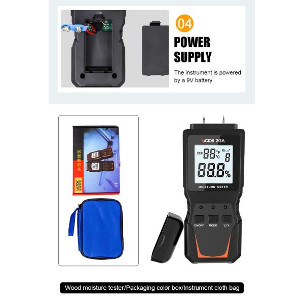 VICTOR 2GA Digital Wood Moisture Meter Handheld Humidity Meter