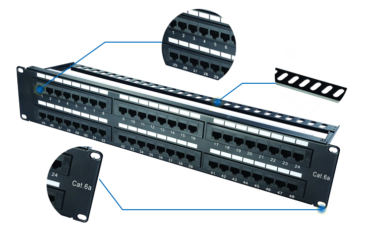 48 Port Cat6 Patch Panel 1u , P2248-C6A 48 Port Ethernet Patch Panel