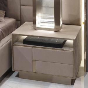 China Matted Leather Modern Bedside Tables White Solid Wood Nightstand on sale