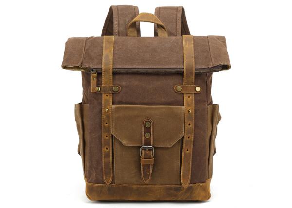 Quality Canvas Leather Magnetic Snap Vintage Laptop Backpack High Grade Bronze Hardware for sale