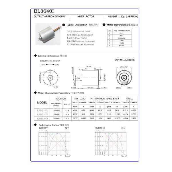 36mm Small Brushless DC Motor , Brushless 5.8A Three Phase Electric Motor