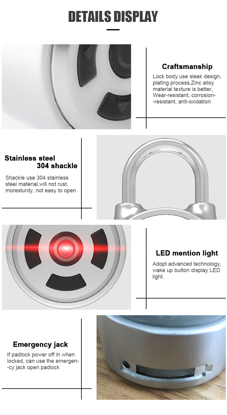 OEM Acceptable Led Light Display Keyless Smart Bluetooth Pad Lock