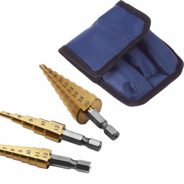 Quality 3pcs Hss4241 Titanium Coated Step Core Drill Bit Set For Metal Drilling for sale