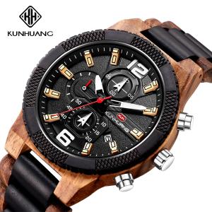 China Men Alloy Buckle Round Glass Wood Chronograph Watch on sale