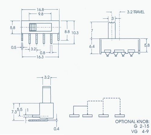 4 Pin Right Angle Interruptor On Off Toggle Switch DC50V 0.5A Without Solder Tabs