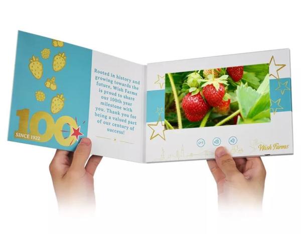 Custom CMYK print 7 inch video in print, LCD direct mailer video card for event