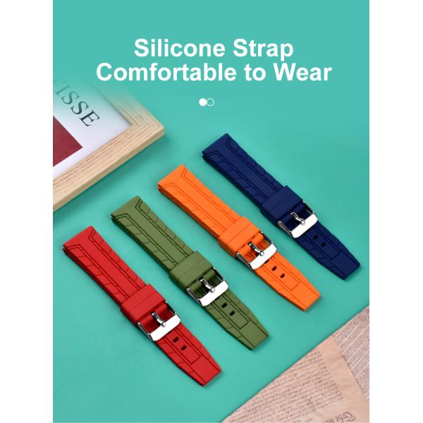 Soft 22mm Silicone Rubber Watch Strap Stainless Steel Buckle For Sports