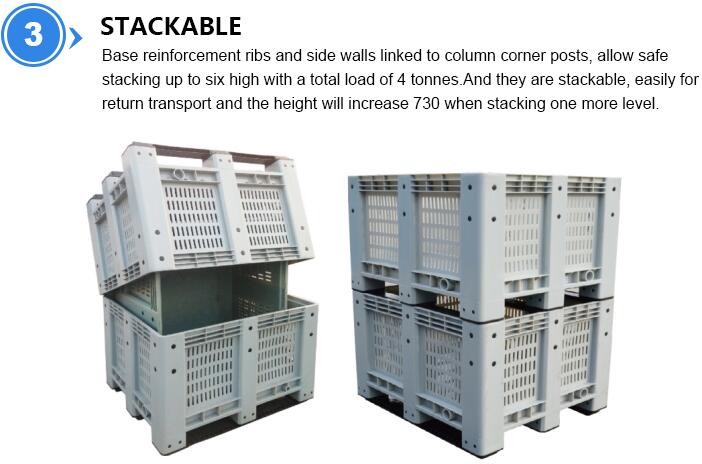 Heavy duty stackable attached lid turnover box, Stackable and nestable plastic shipping tote box for storage or moving