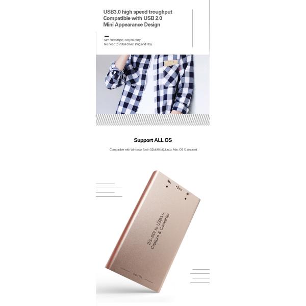 Driverless USB Capture Card For Webcasting 1920x1080P60 Video Streaming