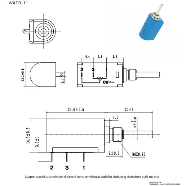 WXD3-11 5k Ohm Wirewound Potentiometer 5% Tolerance