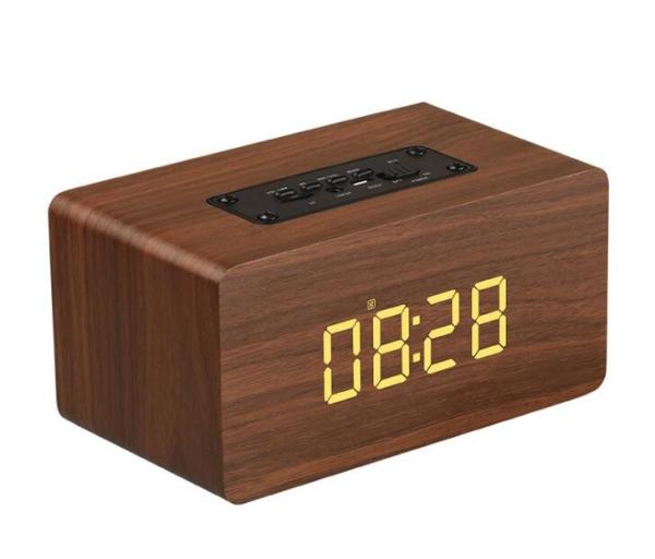 Quality Hifi System Wireless Bluetooth Wooden Digital Table Clock Speaker with TF Card for sale