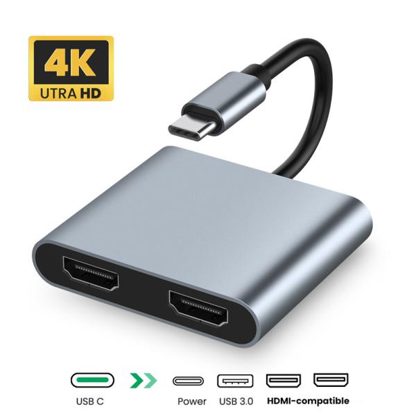 Quality 4 In 1 4K Type C HDMI Hub To Dual HDMI Compatible PD USB 3.0 Converter for sale