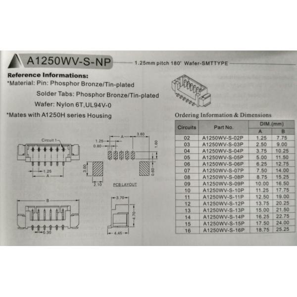 1.25mm pitch SMT type wafer connector with PA6T material top entry type shrouded header