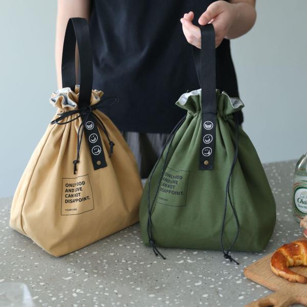 Quality Customized Insulated Bento Bag Wide Opening Canvas Drawstring Lunch Bag for sale