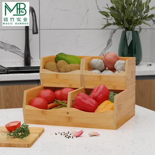 4-piece Bamboo Multi-layer Vegetable Storage Box For Kitchen