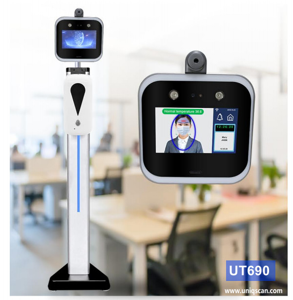 Desktop Type Face Recognition Thermometer With Touch Screen 854 * 480 Body Temperature Measuring Device