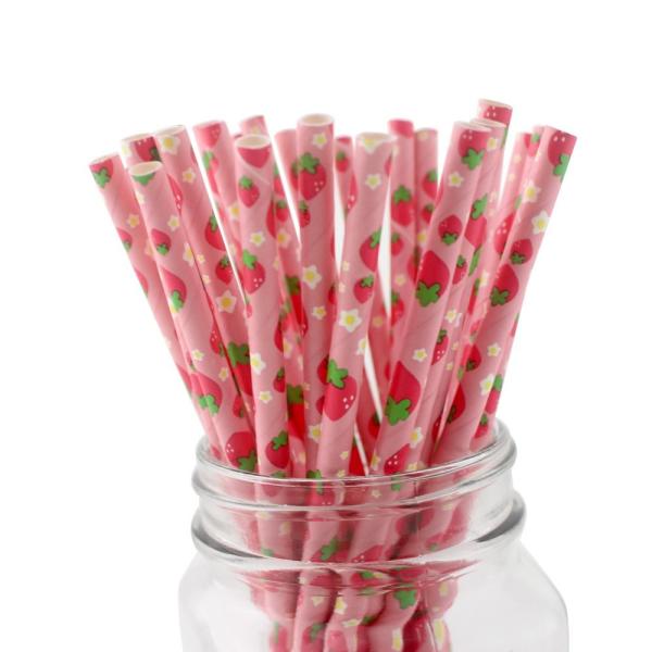 Quality Fruits Pattern Pink Paper Straws Non Toxic Recyclable  And Biodegradable for sale