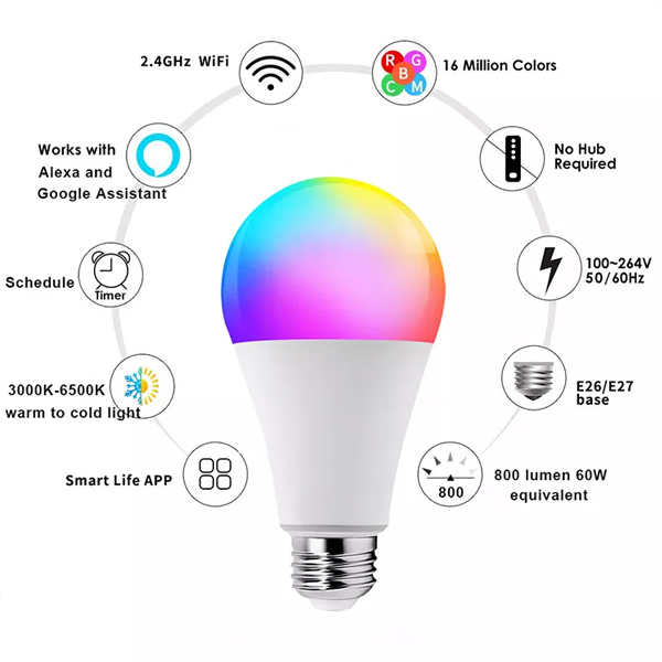 100V-240V Ultralight Smart WIFI RGB LED Bulb For Residential