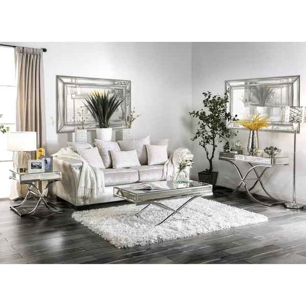 Luxury mirrored coffee table stanieless steel base glass top console table for hotel home