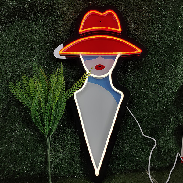 5V Personalized Neon Sign Red Hat Girl Neon Sign For Bedroom Home Bar Decor