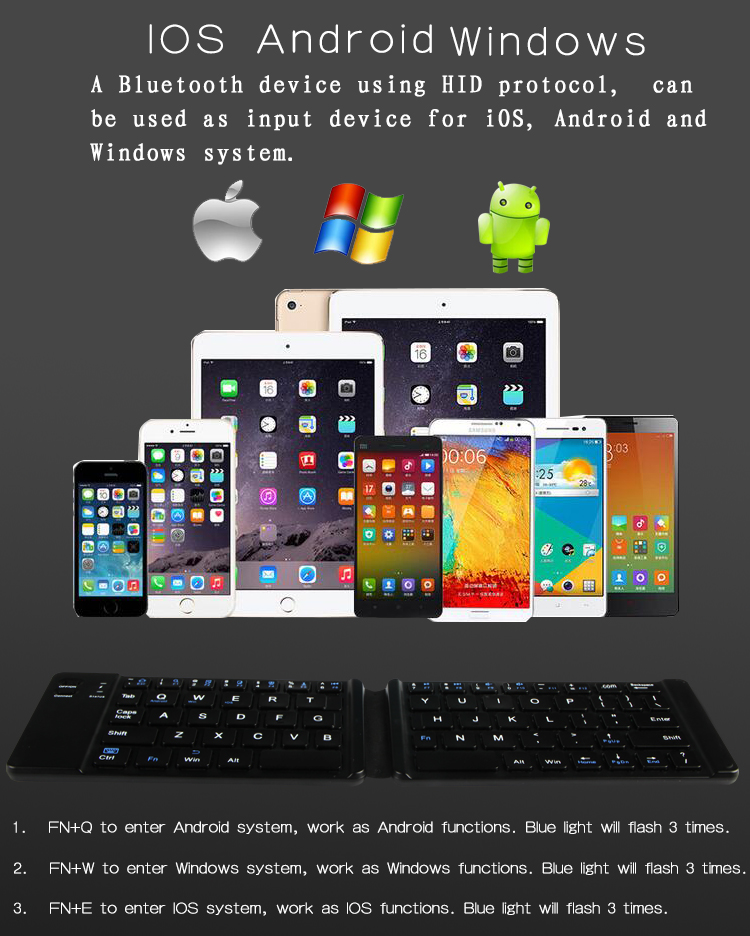 Wireless Folding Bluetooth Keyboard , Ultra Slim Bluetooth Keyboard 78 Keys