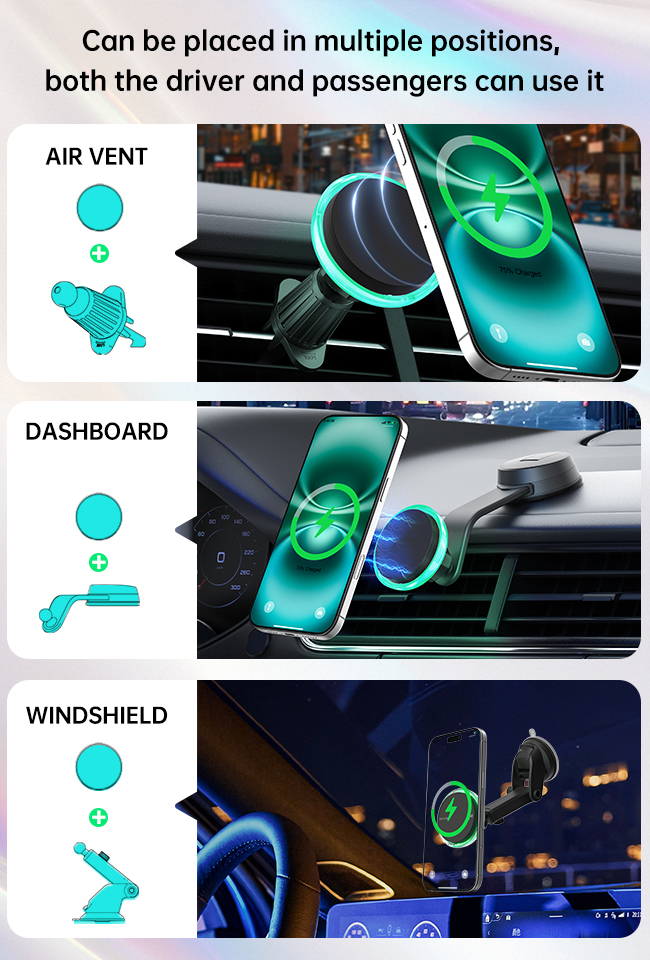 Super Strong Magnetic Suction Iphone Car Charger With Multiple Lighting Modes And Transparent Design