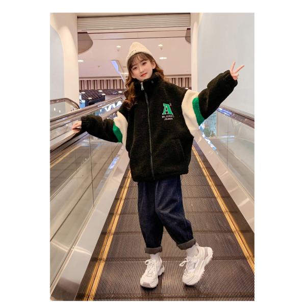 Girls Cotton Warm Embroidered Lamb Wool Padded Coat Windproof