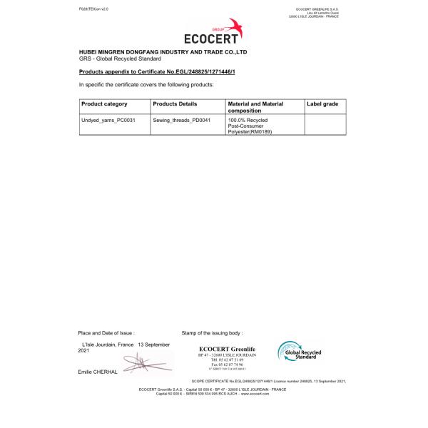 MINGREN Recycled Polyester Spun Yarn High Tenacity AA Grade