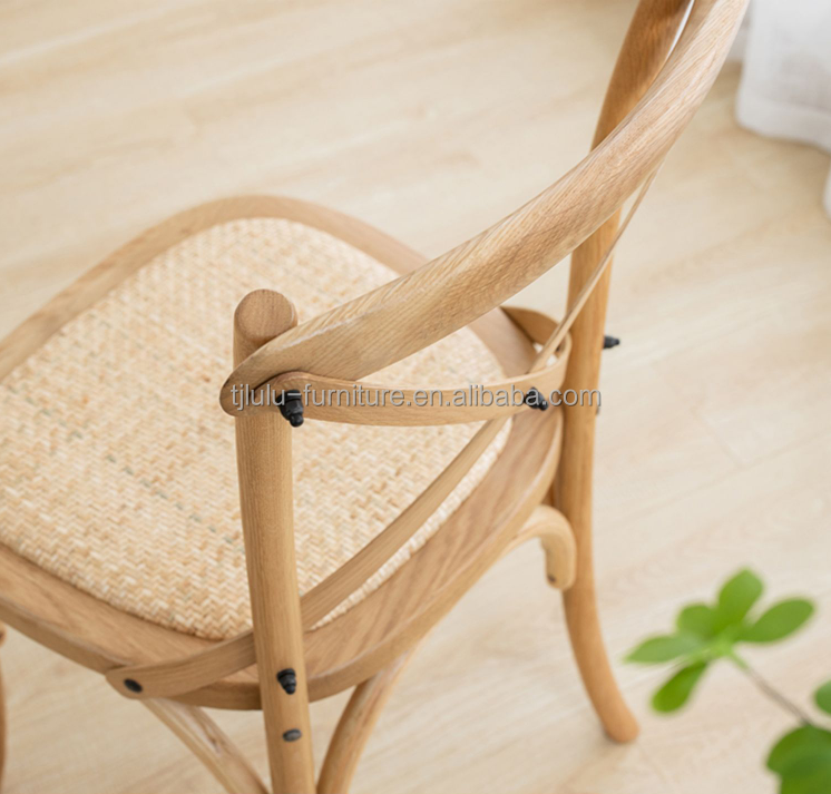 Folded Nordic Modern Rattan Cross Back Solid Wood Wedding Wooden Chair for Banquet Y Mail Packing