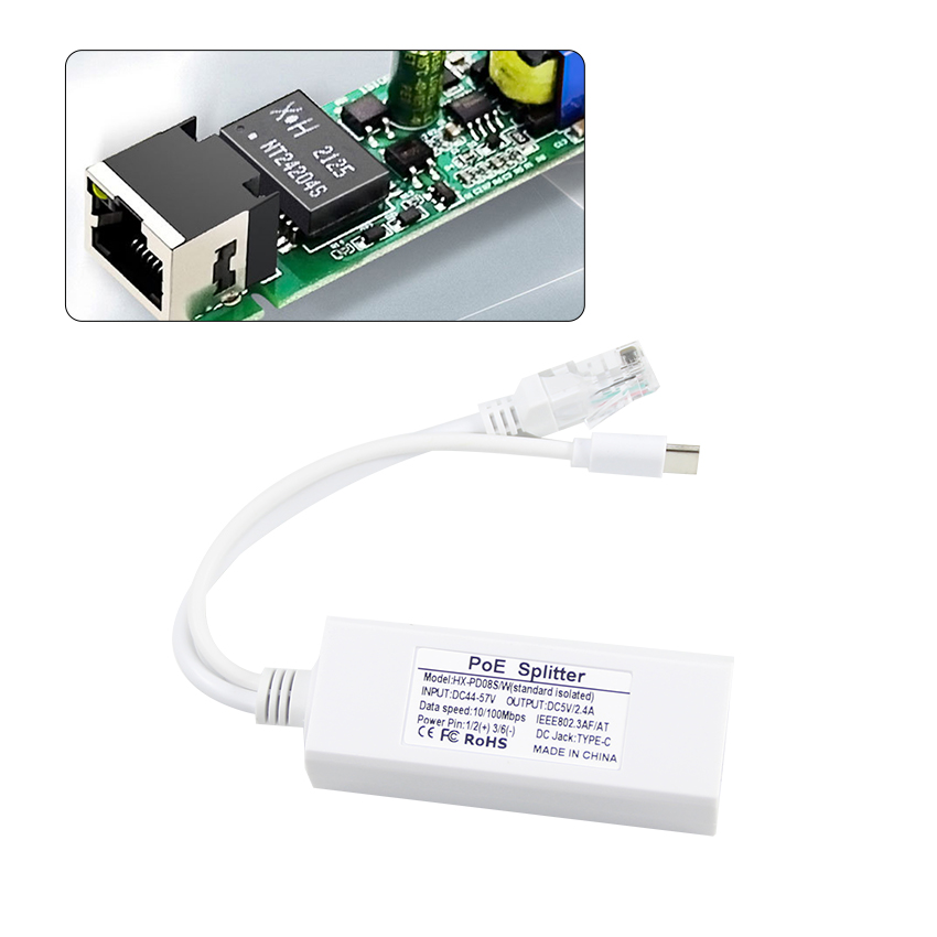 Full-Duplex Half-Duplex Communication Mode 48v Poe Splitter To 12v Ethernet Port Converter