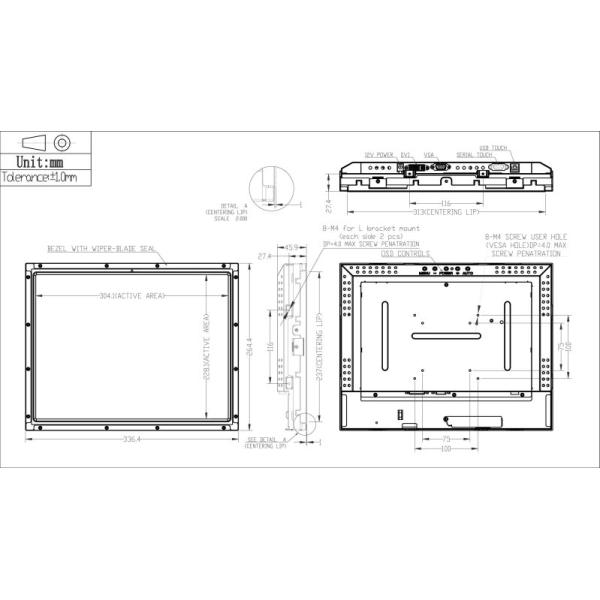 SAW 15 Inch Open Frame Monitor Open Frame IP65 Surface Waterproof