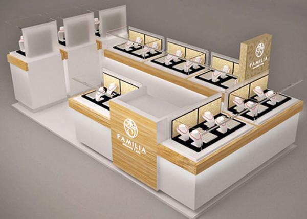 Quality Small Space Retail Shopping Mall Kiosk / Jewellery Display Cabinets Stable Structure for sale
