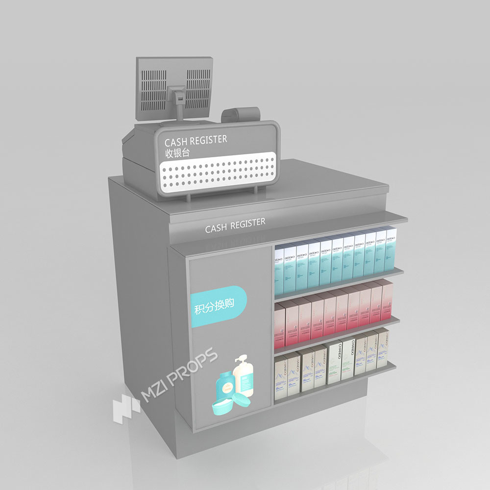 GDR09-Y001-C Retail Display Counter with Acrylic Panel Graphics and Cable Management Hole for Cosmetics Counter